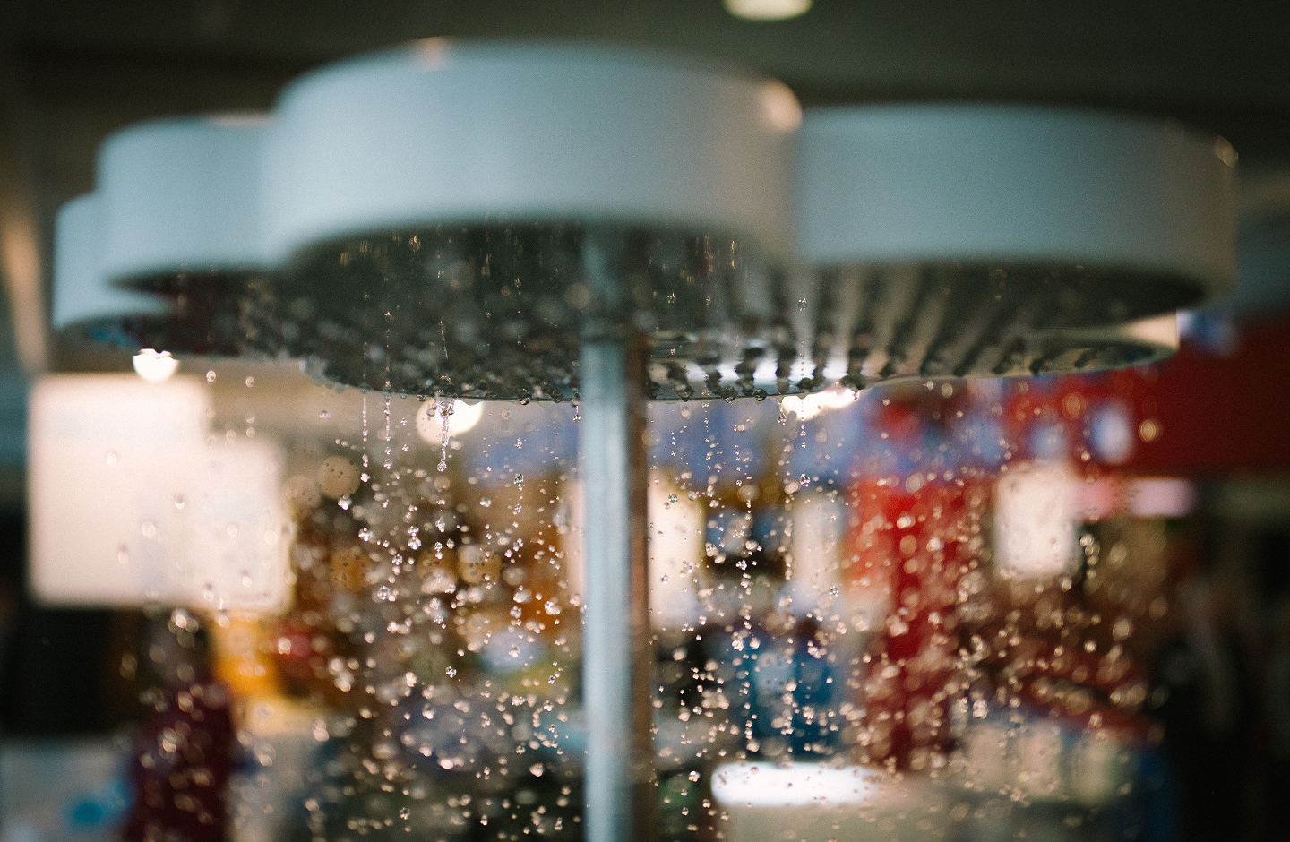 Droplets of water falling from an exhibit.