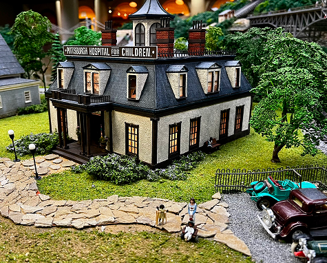 Pittsburgh Hospital for Children model situated in the Miniature Railroad & Village exhibit.