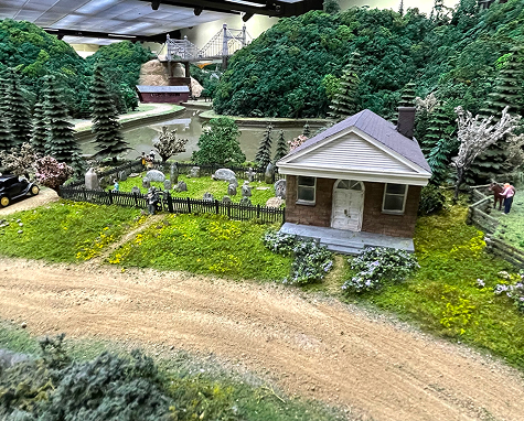 A cemetery model in the Miniature Railroad & Village Exhibit.