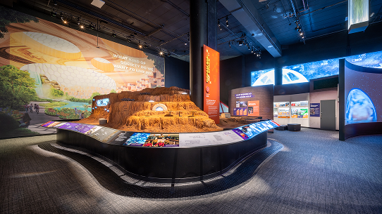 A Martian settlement model in the Mars exhibit.