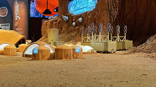 A Martian settlement model in the Mars exhibit.