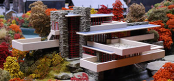 Model of Fallingwater situated in the Miniature Railroad & Village exhibit.