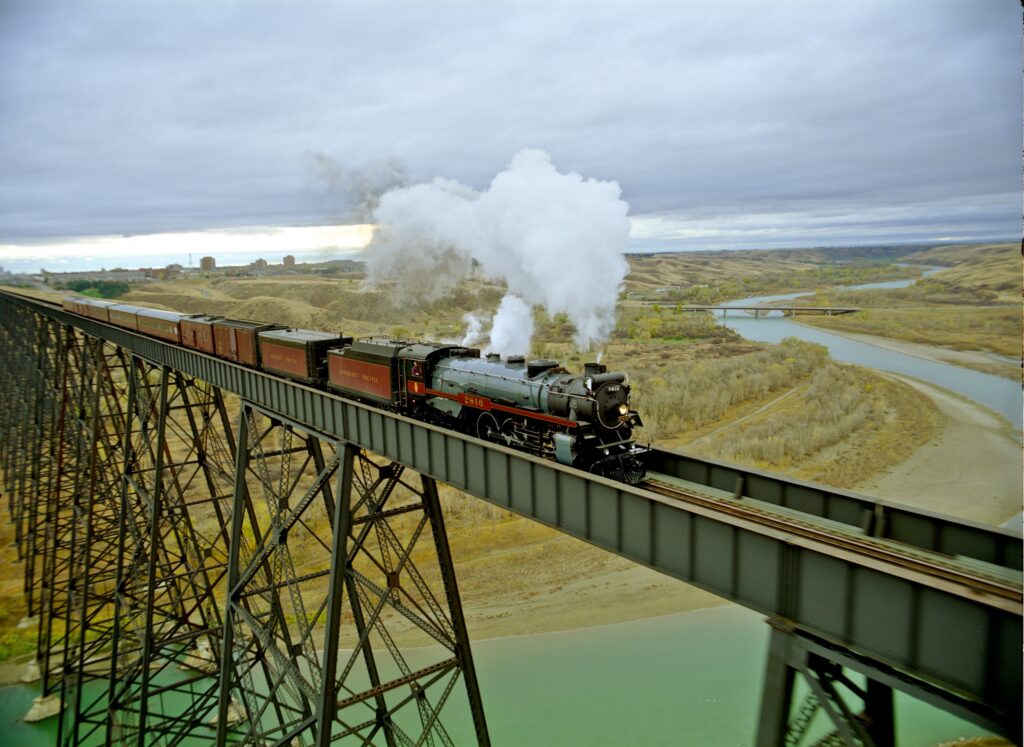 A train crossing a bridge.