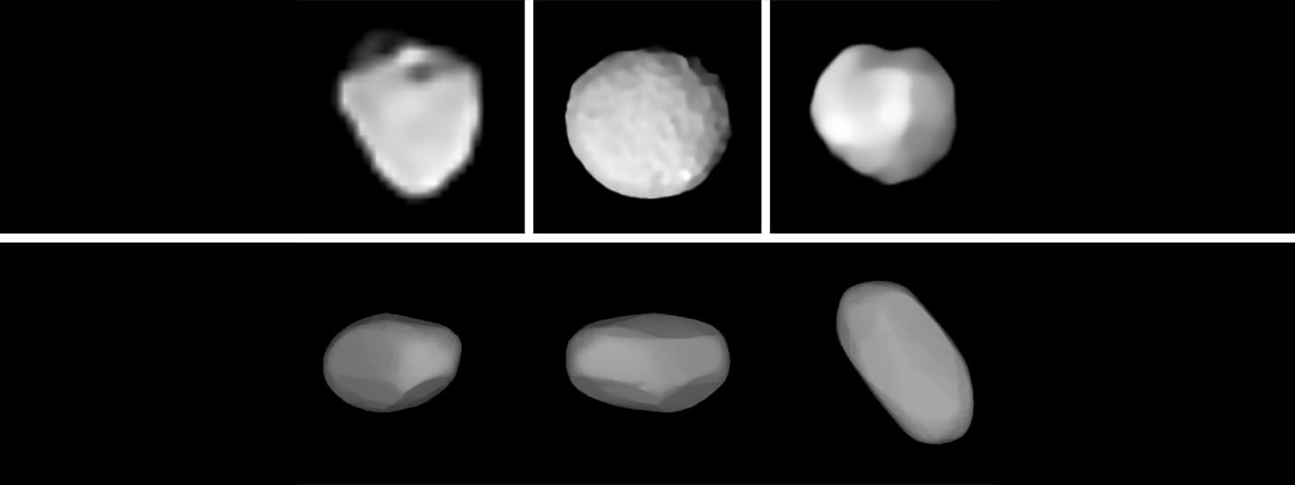 Simulated models of asteroids.