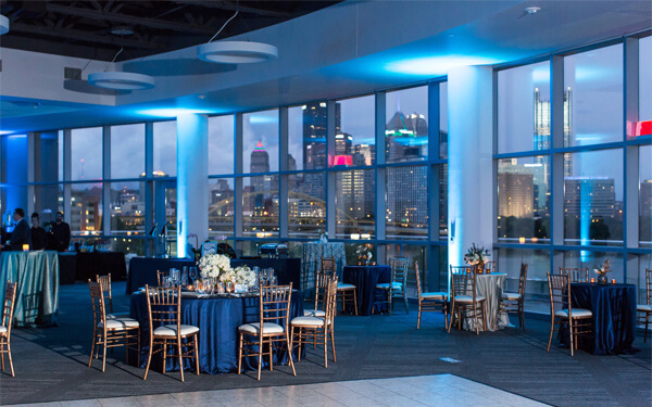 decorated tables and chairs in PointView Hall