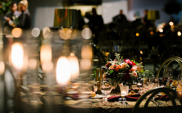 decorated tables and chairs in PointView Hall